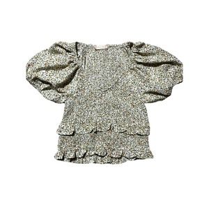 Altar'd State Womens M Green & Yellow Floral Puff Sleeve Stretchy Crop Top